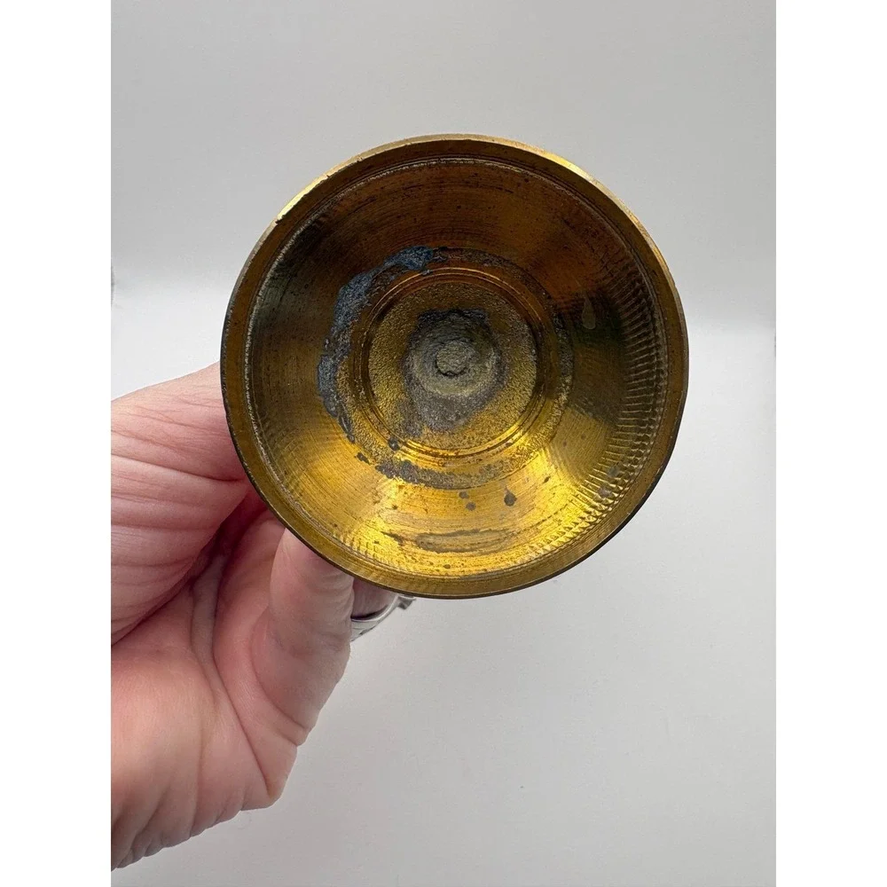 Vintage Brass Vase Etched Palm Trees Golf Clubs Goblet Style